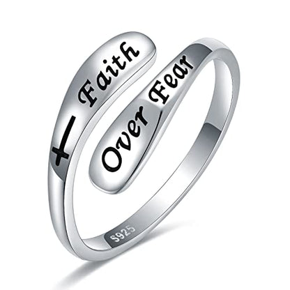 925 Sterling Silver Inspirational Adjustable Rings - Personality Encouragement Jewelry Gift For Women - style: Faith Over Fear