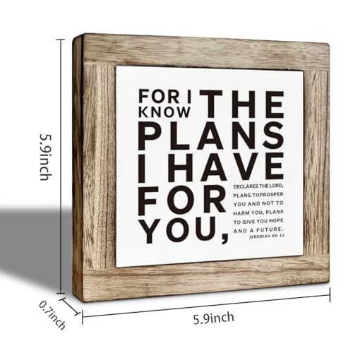 Christian Wooden Desk Decor Wooden Box Sign, Farmhouse Bible Verse Jeremiah 29:11 Tabletop Sign For Living Room Bedroom, Inspirational Religious Gift for Friends and Family 5.9x5.9 Inches - color: color07