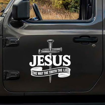 Premium Jesus The Way The Truth The Life Car Decal – Christian Cross Sticker, Religious Bible Verse Vinyl Decal for Car, Truck, Laptop, Window, or Water Bottle – Faith Gift for Believers (9x9 inches) - size: 9x9 inches