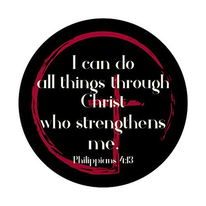 I Can Do All Things Bible Verse Cross Blood Red Circle Black PopSockets Grip and Stand for Phones and Tablets
