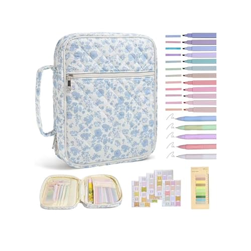 Bible Cover for Women Large Quilted Cotton Bible Bag with Handle Storag - color: Blue Flower