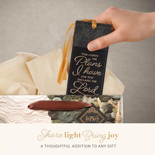 Christian Art Gifts Premium Faux Leather Bookmark: I Know the Plans - color: Blac & Charcoal Floral/Know the Plans