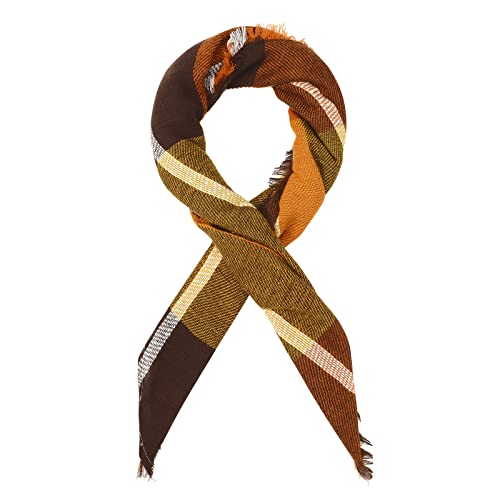American Trends Scarfs for Women Winter Triangle Scarf Classic Plaid Warm Scarf Soft Scarves Knitted Wrap Shawl - color: Brown & Orange