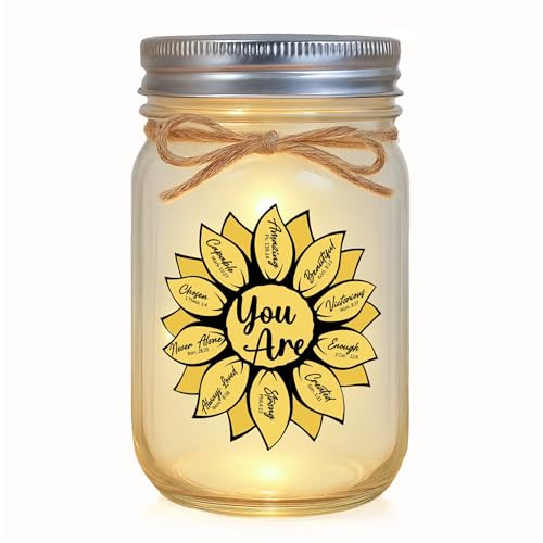 Sunflower Bible Verse Mason Jar Light - God Says You Are Inspirational Christian Gifts for Women, Religious Home Decor, Faith Gifts for Mom & Friends - style: Sunflower