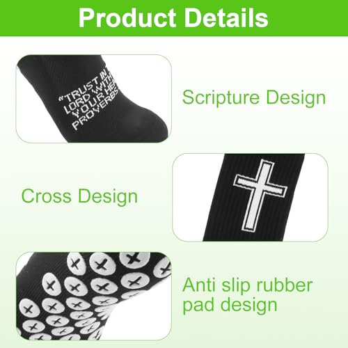 Christian Soccer Socks,Cross Grip Anti Slip Religious Football Socks with Rubber Dots for Youth and Men - color: Black