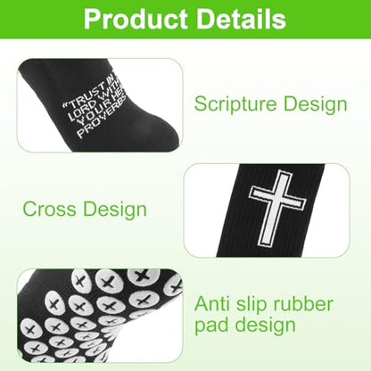 Christian Soccer Socks,Cross Grip Anti Slip Religious Football Socks with Rubber Dots for Youth and Men - color: Black