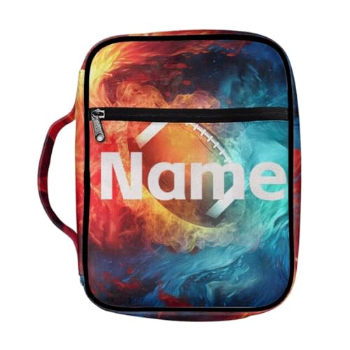 Coldinair Custom Bible Cover for Kids Boy Personalized Bible Case Bible Carrier Carrying Organizer Purse Handbag with Zipper Pockets Church Bag,Soccer Fire Flame - color: Add Your Name,soccer Fire Flame