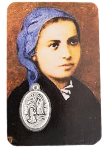 VILLAGE GIFT IMPORTERS Holy Prayer Card with Built-In Medal Pendant | Laminated Full-Color Prayer Card | Great Variety (Saint Bernadette and Our Lady of Lourdes Prayer Card and Medal) - color: Saint Bernadette and Our Lady of Lourdes Prayer Card and Medal