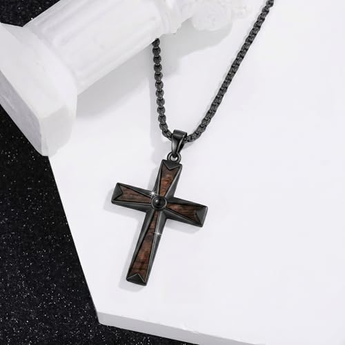 Cross Necklace for Men 925 Sterling Silver Cross Ebony Wooden Ankh Raven Praying Hands Crucifix Amulet Religious Jewelry Gifts for Men Women - color: Cross16