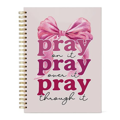 YEBFC Bible Christian Journal, Coquette Pink Bow Scripture Notebooks For Women Teen Girls Gifts, 5.7"×8.2" Pray On It Girly Cute Spiral Hardcover Notebook, Church Preppy Office Supplies (A23)