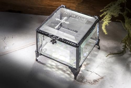 First Communion Gift for Girls Personalized Clear Beveled Glass Engraved Cross Jewelry Rosary J Devlin Box 326 EB220 - color: Clear Beveled