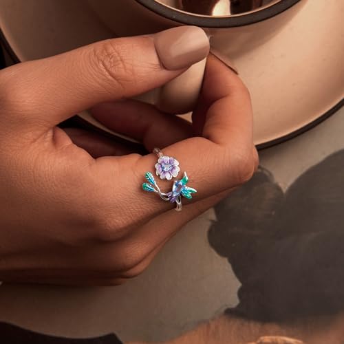 MUNDELL Blue Turtle Koi Fish Adjustable Ring Bird Animal Open Ring Seahorse Chameleon Wrap Finger Rings for Women Statement Ring - color: Floral Bird