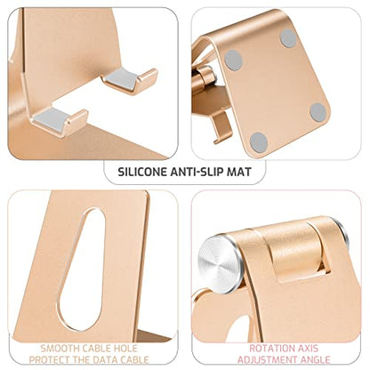 Gold Foldable Aluminum Alloy Cell Phone Holder,Tabletop Metal Phone Stand with Adjustable Angle by Swivel Axis,Smartphone Cradle - color: Gold