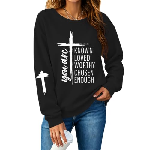Christian Sweatshirts for Women Jesus Faith God Sweatshirt Religious Cross Bible Verse Inspirational Pullover Tops - color: Black, size: XX-Large