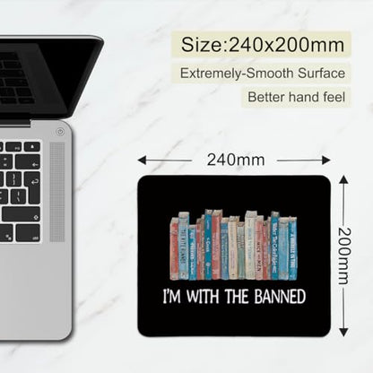 Book Black Mouse Pad, Cute Small Mouse Pads for Desk, Book Lovers Gifts, Mouse Mat Square Non-Slip Rubber Base Gaming Mousepad for Desk Keyboard Laptop Computer Office, 9.5x7.9 Inch - color: Book Banned
