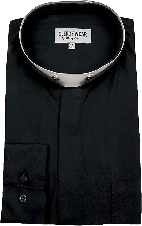 Mens Long Sleeves Tonsure Collar Clergy Shirt - Black - size: 16" Neck 36"-37" Sleeve