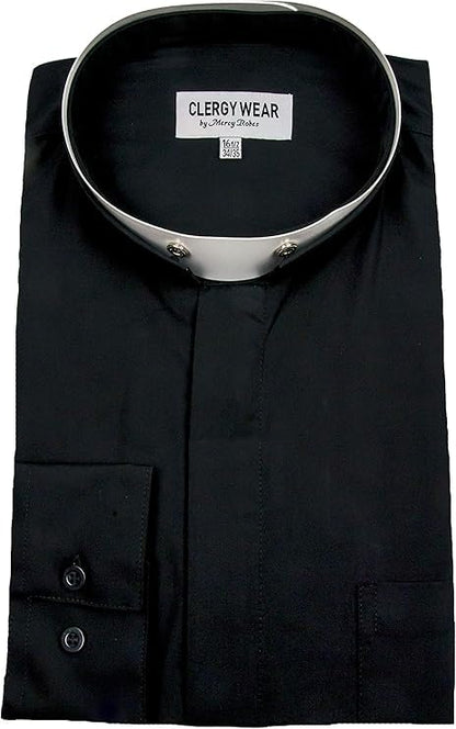 Mens Long Sleeves Tonsure Collar Clergy Shirt - Black - size: 18.5" Neck 36"-37" Sleeve