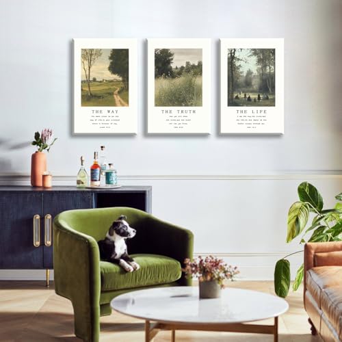 Christian Canvas Wall Art, Religious Scripture The Way The Truth The Life Poster, Set of 3 Bible Verses Print, Biblical Landscape Picture, Modern Spiritual Painting for Prayer 8x12in Wrapped Canvas - color: Set 2-Wrapped, size: 8L" x 12W"
