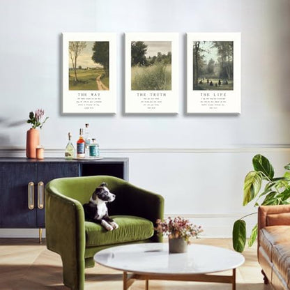 Christian Canvas Wall Art, Religious Scripture The Way The Truth The Life Poster, Set of 3 Bible Verses Print, Biblical Landscape Picture, Modern Spiritual Painting for Prayer 8x12in Wrapped Canvas - color: Set 2-Wrapped, size: 8L" x 12W"