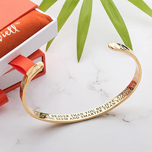 Carviell Bracelets for Women – 100+ Meaningful Engraved Messages – Solid 316L Surgical Stainless Steel Cuff Bracelet – Gift Ready - color: CONFIDENCE Gift - You are Braver than you believe, smarter than...