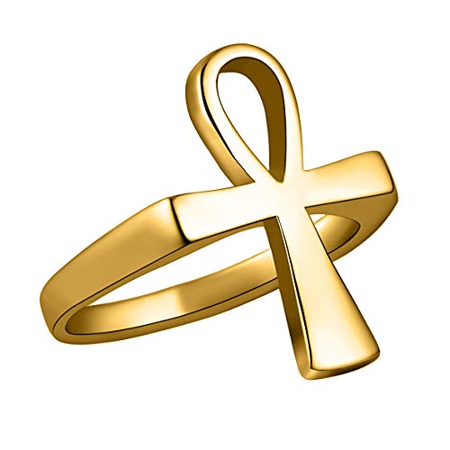HZMAN Stainless Steel Egyptian Ankh Cross Ring for Men Women - color: Gold