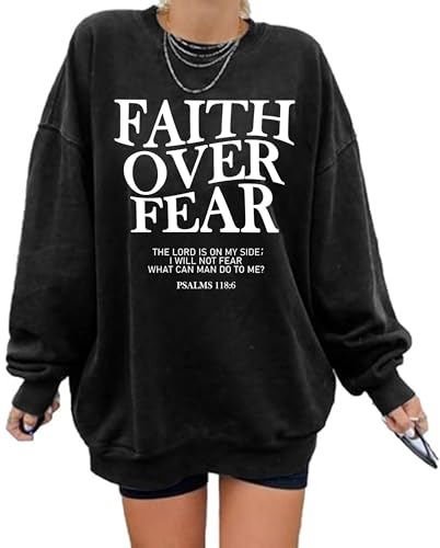 AMWIPE Christian Sweatshirts for Women Oversized Faith Religious Sweatshirt - color: Dark Grey, size: Small