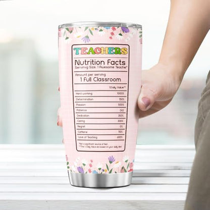 Teacher Appreciation Tumbler for Women with Floral Book Design, 20oz Stainless Steel Cup, Thoughtful Gift for End of Year, Back to School, Christmas, Graduation - color: Teacher Life K0