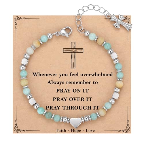 TONY & SANDY Christian Gifts for Women, Religious Cross Bracelet Faith Jewelry, Confirmation Baptism Christmas Birthday Gifts for Women, Unique Gifts for Teens Girls Kids Adults - style: Pray on it