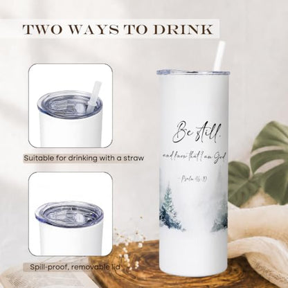 Winter Forest Christian 20oz Travel Coffee Mug Tumbler - color: bestillC