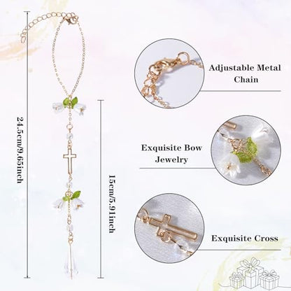 Cross Crystal Car Charm Lily Flower Beaded Mirror Hanging - style: Cross