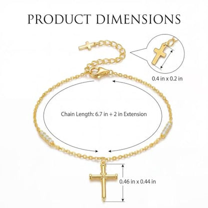 Gold Cross Bracelet for Women, Dainty 18K Gold Plated Double Pendant Jewelry, Sparkling Zirconia Prayer Bracelet, Adjustable Link Chain Lobster Clasp (5.9in + 2.4in) - style: Minimalist Cross Bracelet