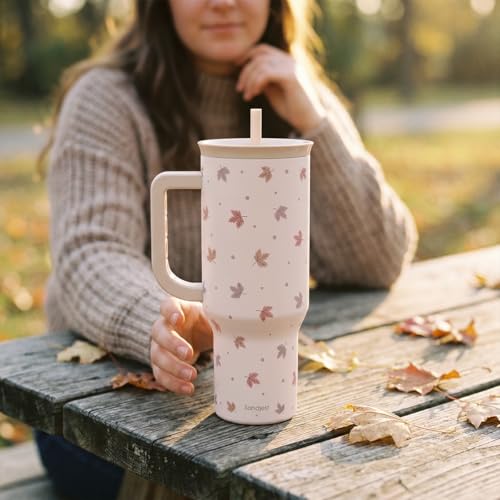 Fall Maple Leaf Stainless Steel Tumbler with Handle 40 Ounces Insulated, Travel Cup for Women Girls Friends Teens - color: Autumn