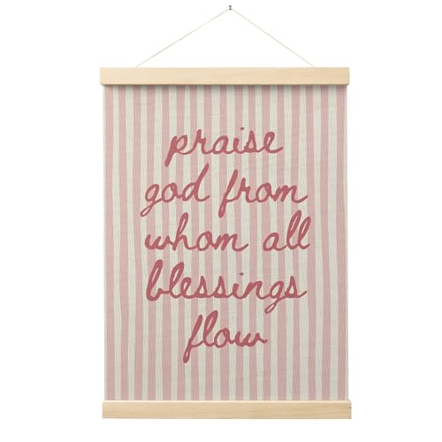 FGFK Trendy Pink Christian Wall Art Poster Hanger Frame, Trendy Striped Praise God From Whom All Blessing Flow Bible Verse Scripture Canvas Prints Framed Wall Decor for Room Home Dorm, 12x16 Inch - color: Praise God-Pink