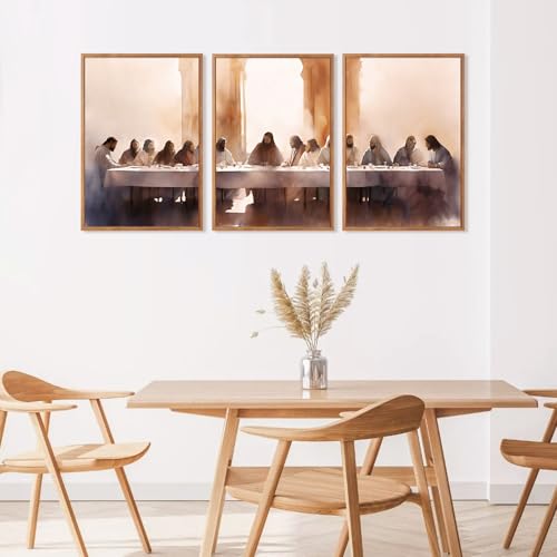 Aurlan 3 Pcs The Last Supper Framed Canvas Wall Art 16x24 Inch - color: The Last Supper, size: 16"x24"