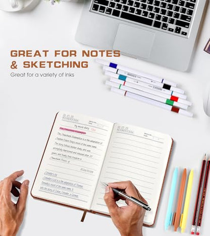 Biuwory A6 Leather Pocket Notebook, 140 Lined Pages Hardcover Small Journal - color: Brown, size: Lined-140 Pages (3.7"×5.7")