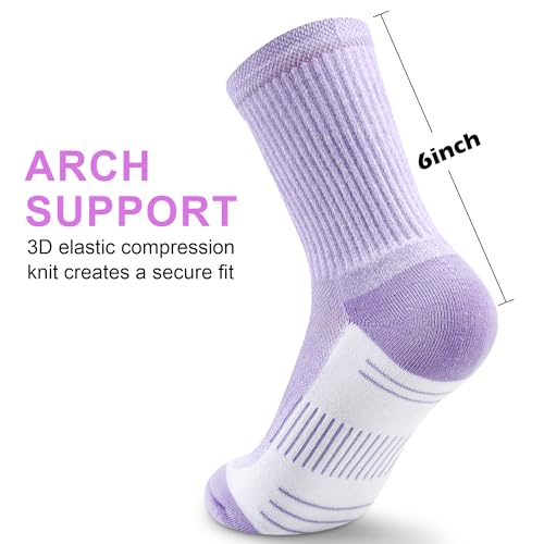 cuangya Women Crew Socks Athletic Cushioned Running Hiking 3-5 Pairs - color: 5 Pairs Spliced Purple, size: 8-10