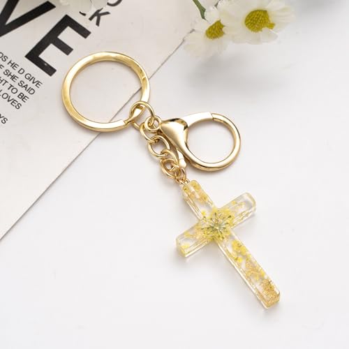 Cross Keychain,Jesus Key Chain Christian Gifts for Women, Religious Bag Charms for Purse Handbags Backpacks - color: Yellow