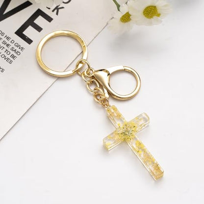 Cross Keychain,Jesus Key Chain Christian Gifts for Women, Religious Bag Charms for Purse Handbags Backpacks - color: Yellow