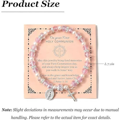 Women Stretch Rosary Bracelet Beaded Crucifix & Miraculous Medal - color: HOLY2