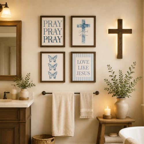 WEFKODO Christian Bible Verse Wall Art Decor Pray Posters 8x10 Unframed - color: Cross Blue Pray