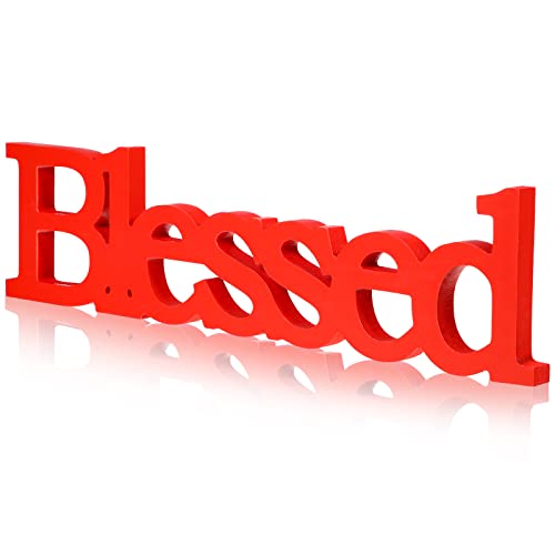 Blulu Blessed Letter Table Sign Wooden Blessed Standing Sign,Red - color: Red