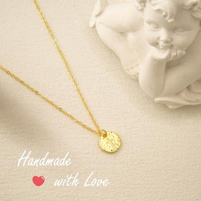 NIXMAX Small Cross Necklace for Women, 14K Gold Silver Plated Pendant - color: Gold-Hammered Cross