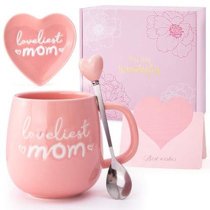 Birthday Gift for Mom from Daughter 14oz Coffee Mug Heart Trinket Dish - color: Pink