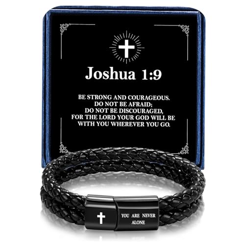 Christian Bracelet for Men, Bible Verse Leather Cross Gift for Men - color: A-Joshua 1:9