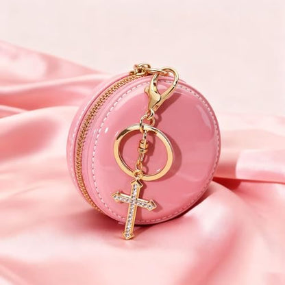 12 Pcs Christian Cross Keychains with Rhinestone-Religious Gifts - color: Golden