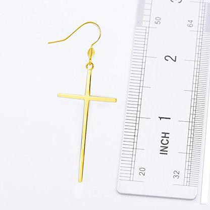 Jeka Hypoallergenic Stainless Steel Cross Earrings Long Dangle Minimalist Jewelry for Women Girls Family Friends Gifts - color: Gold