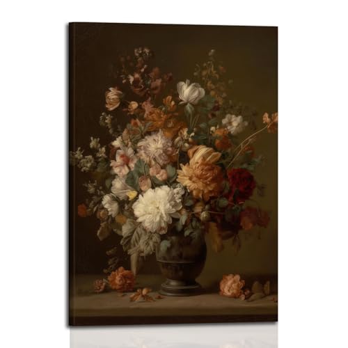 YSDPIC Vintage Floral Wall Art, 16x24 Inch Classic Flower Painting Print with Frame, Retro Botanical Still Life Artwork for Living Room Bedroom Home Decor – Elegant Antique Style Wall Picture - color: Vintage Light Floral, size: 24"L x 16"W