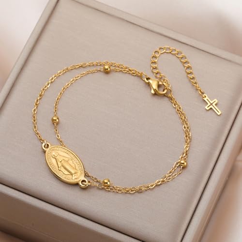 VASSAGO Virgin Mary Bracelet for Women Men Double-Sided Virgen de Guadalupe Rosary Bracelet Medal Handmade Braided Rope Catholic Christian Religious Jewelry Gift - color: Gold 11