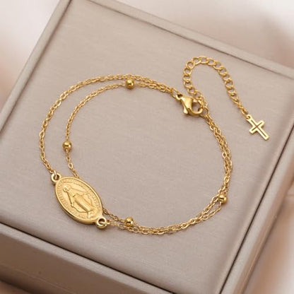 VASSAGO Virgin Mary Bracelet for Women Men Double-Sided Virgen de Guadalupe Rosary Bracelet Medal Handmade Braided Rope Catholic Christian Religious Jewelry Gift - color: Gold 11