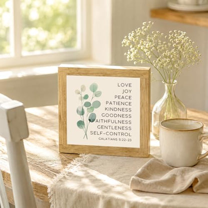 Home Wooden Sign, Fruit Of The Spirit Galatians 5:22-23, Christian Tabletop Decor, Living Room Shelf Accent, Housewarming Gift, Holiday Gift, 5.9 x 5.9 in - color: Religion Sign 03